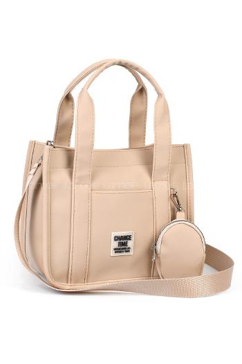 Lamelif Kadın Organik Kanvas Kumaş Çapraz Askılı Tote Omuz Çantası Vizonrengi