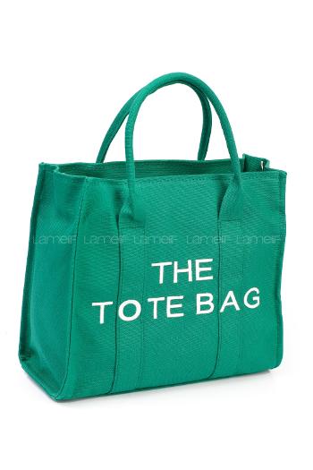 Lamelif Tote Bag Nakışlı Kanvas Kumaş Kadın Çanta Yeşil