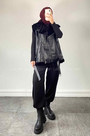 Black Zippered Neck Zero Arm Without Accessories Parachute Fabric Unprinted Vest