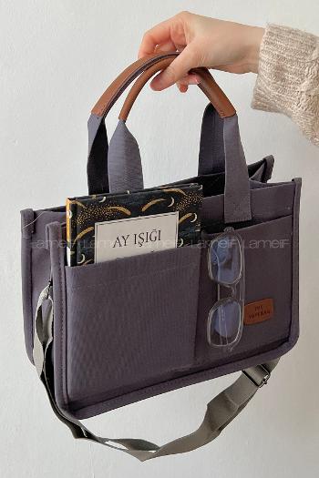 Lamelif Mini Kanvas Tote Bag Kadın Çapraz Çanta Füme