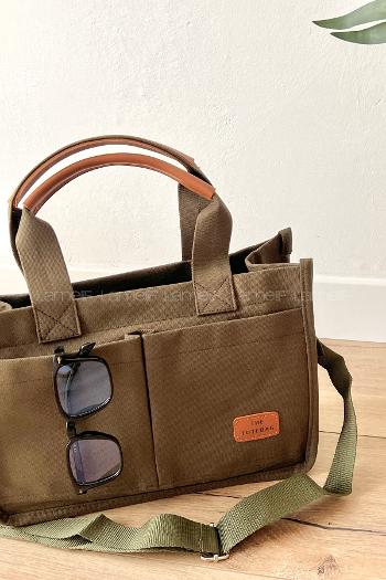 Lamelif Mini Kanvas Tote Bag Kadın Çapraz Çanta Haki