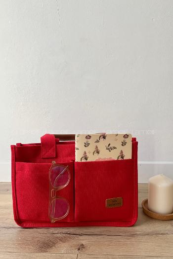 Lamelif Mini Kanvas Tote Bag Kadın Çapraz Çanta Kırmızı