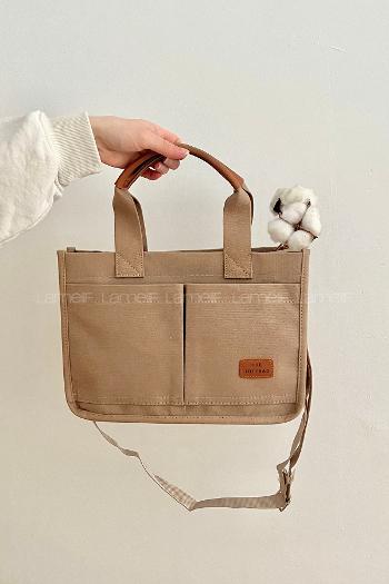 Lamelif Mini Kanvas Tote Bag Kadın Çapraz Çanta Vizonrengi