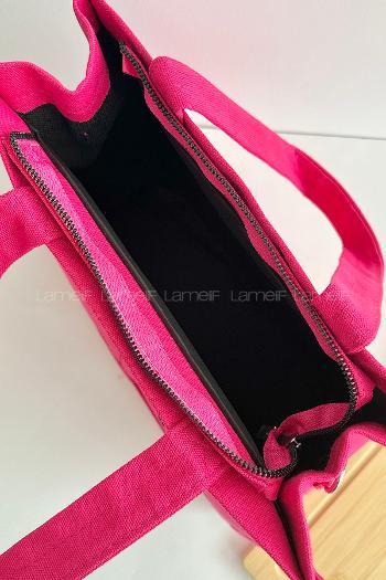 Lamelif Kanvas Nakışlı Kadın Çapraz Çanta Fuşya