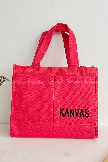 Lamelif Kanvas Nakışlı Kadın Çapraz Çanta Fuşya