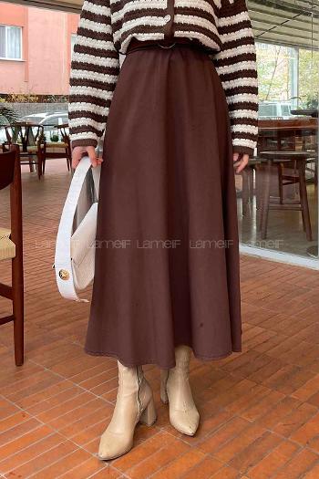 Lamelif Kloş Keten Etek Acı Kahve