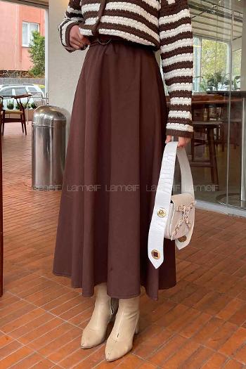 Lamelif Kloş Keten Etek Acı Kahve