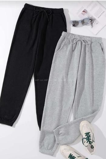 Gray Elastic Trousers High Waist Slim Fit Bottom Tracksuit