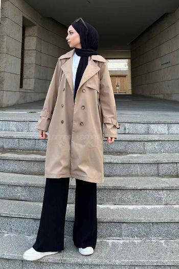 Dark Mink Long Arm Belted Cotton Trench Coat