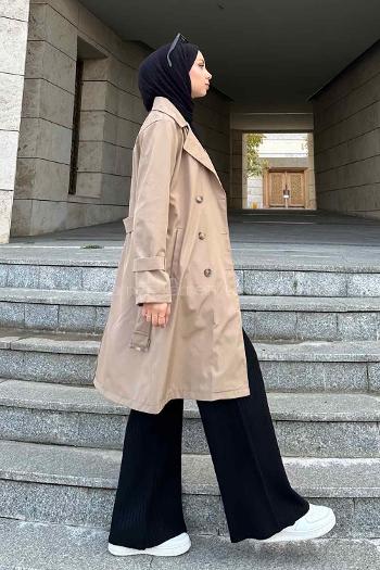 Dark Mink Long Arm Belted Cotton Trench Coat