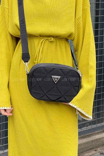 Lamelif Kapitone Detaylı Dona Kadın Çapraz Kadın Çanta Siyah