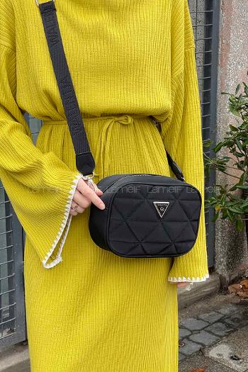 Lamelif Kapitone Detaylı Dona Kadın Çapraz Kadın Çanta Siyah