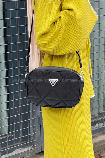 Lamelif Kapitone Detaylı Dona Kadın Çapraz Kadın Çanta Siyah