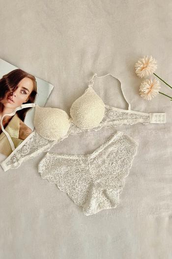 Lamelif Dantelli Destekli Sütyen Takım Ekru Renk
