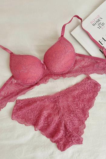 Lamelif Dantelli Destekli Sütyen Takım Lila Renk