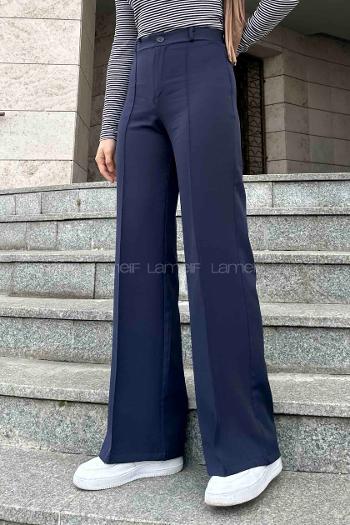Lamelif Çımalı Bol Paça Pantolon Lacivert