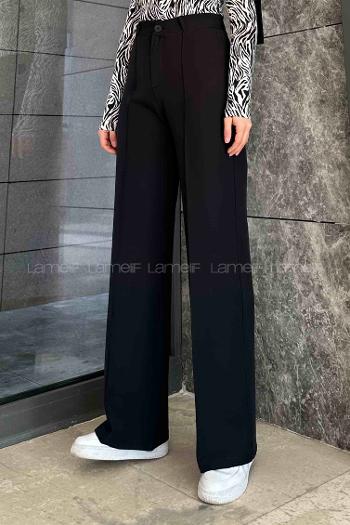 Lamelif Çımalı Bol Paça Pantolon Siyah