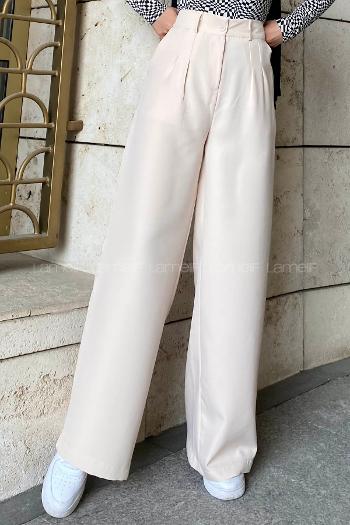 Cream Cotton Fabric High Waist Comfortable Pants