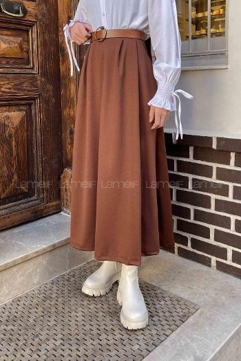 Brown Crepe Fabric Pleated Skirt
