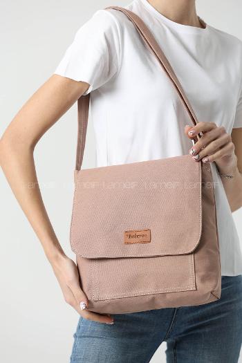 Lamelif Unique Orta Boy Kanvas Postacı Çanta Vizonrengi