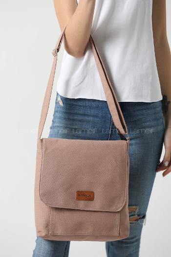 Lamelif Unique Orta Boy Kanvas Postacı Çanta Vizonrengi