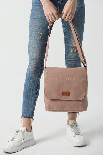 Lamelif Unique Orta Boy Kanvas Postacı Çanta Vizonrengi