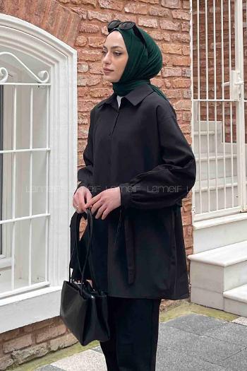 Lamelif Kol Detaylı Gömlek Siyah