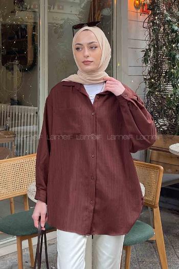 Bitter Brown Shirt Collar Long Arm Viscose Fabric Unprinted Shirt