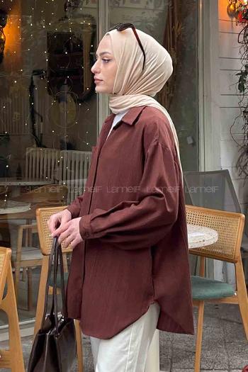 Bitter Brown Shirt Collar Long Arm Viscose Fabric Unprinted Shirt