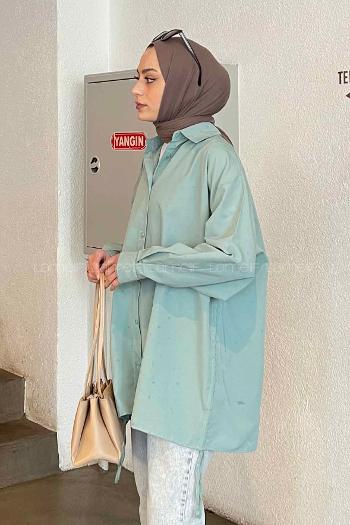 Lamelif Oversize Gömlek Mint Yeşili