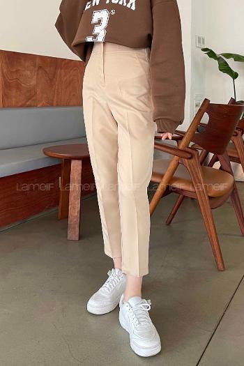 Cream Cotton Fabric High Waist Comfortable Pants