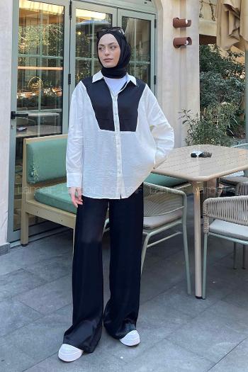 White Shirt Collar Long Arm Viscose Fabric Satin Fabric Shirt