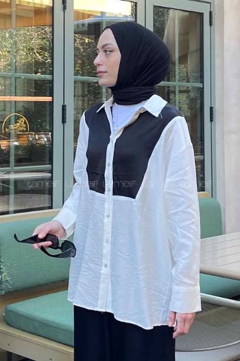 White Shirt Collar Long Arm Viscose Fabric Satin Fabric Shirt