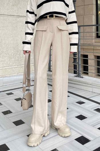 Lamelif Ön Kapak Cep Detaylı Çimalı Pantalon Krem