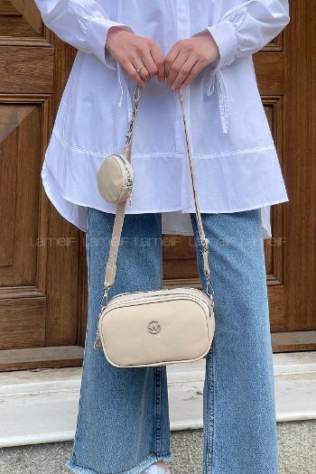 Lamelif Cuci İki Bölmeli Çapraz Kadın Çanta Vizonrengi