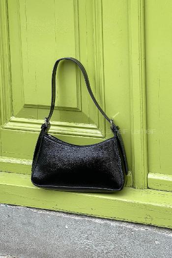 Lamelif Distressed Kol Çantası Kadın Parlak Siyah