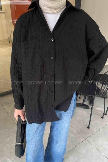 Lamelif Kraşlı Gömlek Siyah