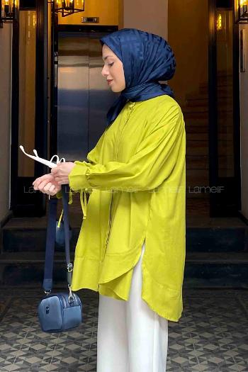 Oil Green Mandarin Collar Long Arm Cotton Unprinted Shirt