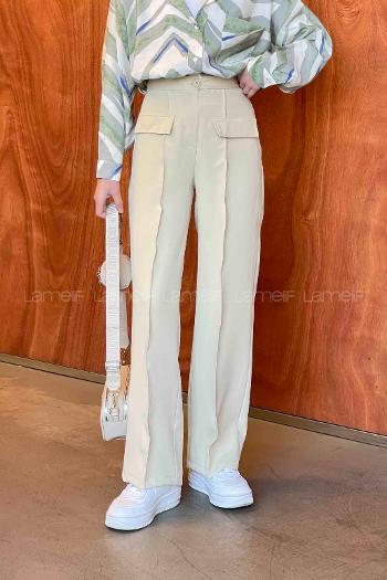 Lamelif Ön Kapak Cep Detaylı Çimalı Pantalon Bej
