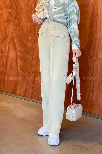 Lamelif Ön Kapak Cep Detaylı Çimalı Pantalon Bej
