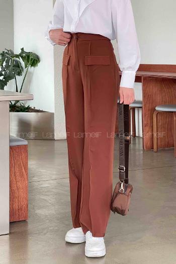 Lamelif Ön Kapak Cep Detaylı Çimalı Pantalon Kahverengi