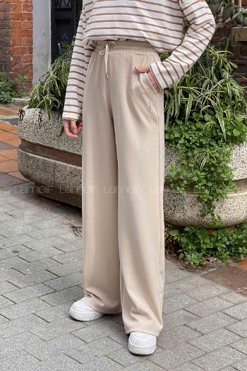 Cream Regular Trousers High Waist Regular Cut Bottom Tracksuit