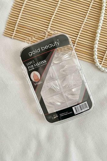 Lamelif Gold Beauty Takma Tırnak Badem Şeffaf