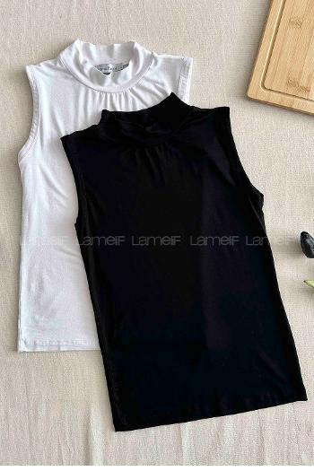 Black Crew Neck Zero Arm Combed Fabric Body