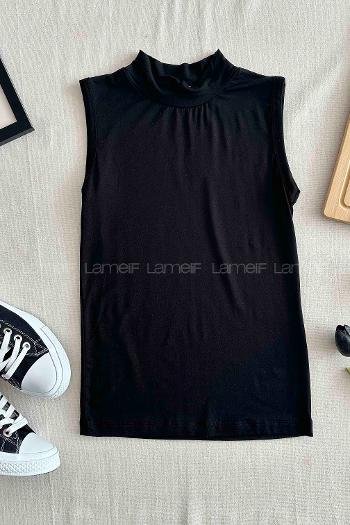 Black Crew Neck Zero Arm Combed Fabric Body