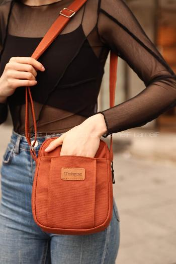 Lamelif  Kanvas İki Bölmeli Omuz Çantası Taba