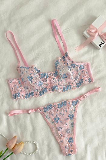 Lamelif Layd Çiçekli Bra Tül Takım Pudra