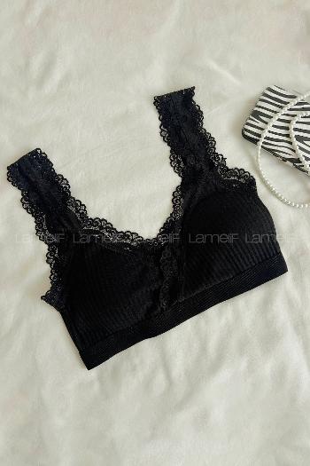 Black Cotton Without Underwire Unsupport Bralet