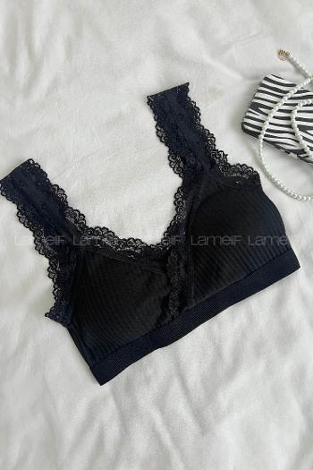 Black Cotton Without Underwire Unsupport Bralet