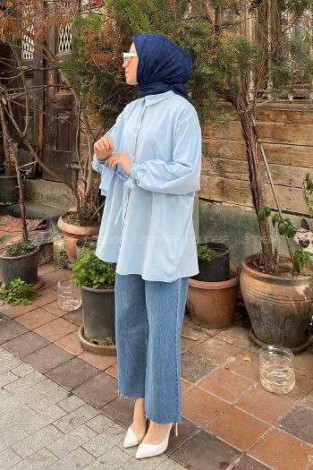 Baby Blue Shirt Collar Long Arm Cotton Shirt